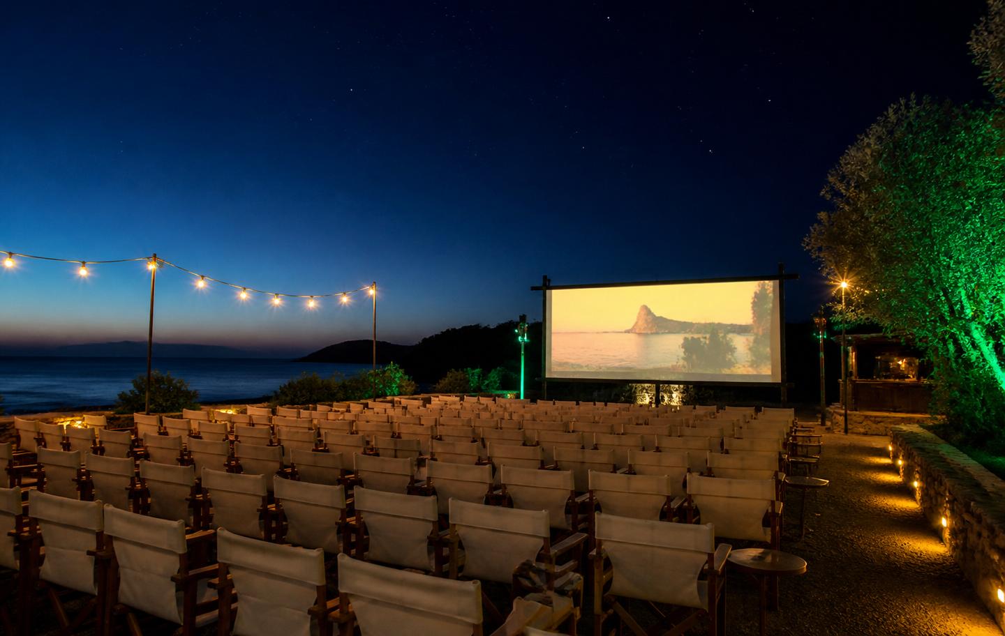 Open-air cinema under the stars near the beach